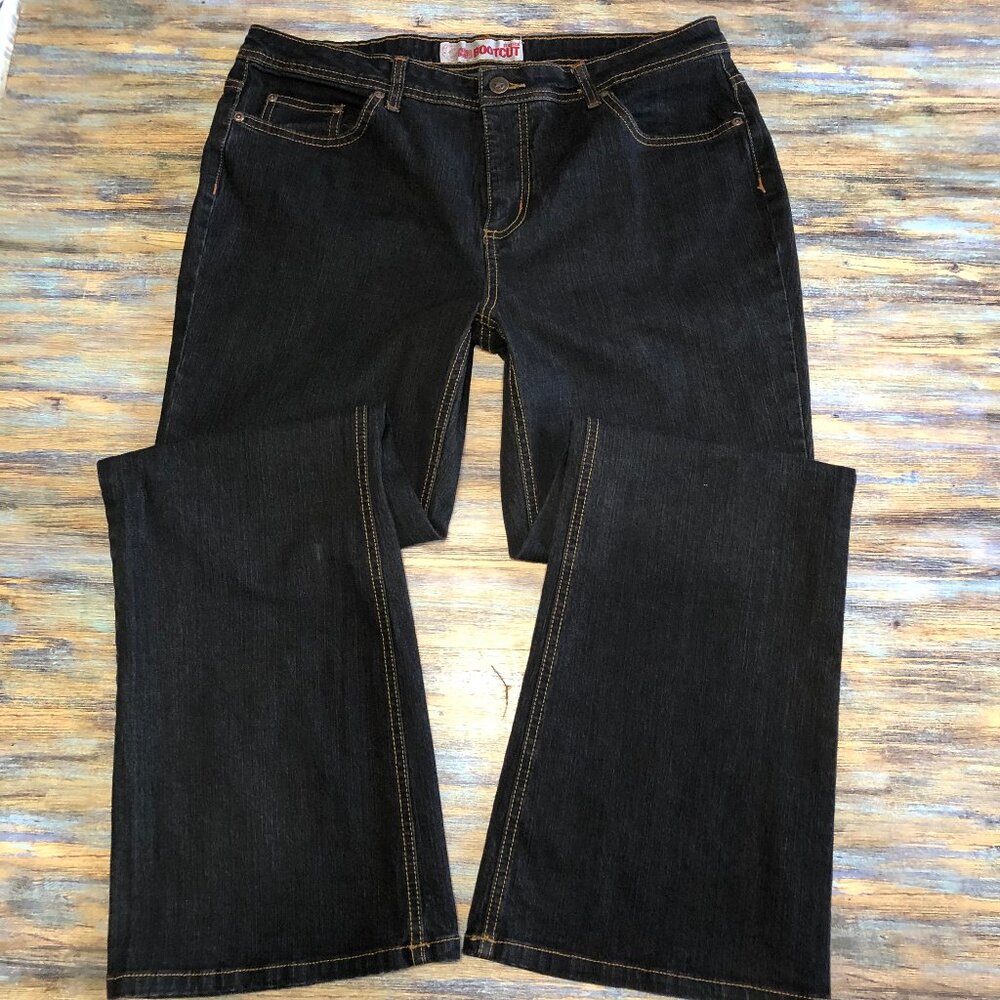 Faded Glory Jeans Stretch Boot Cut Black Mid Rise Womens Size 14 Petite